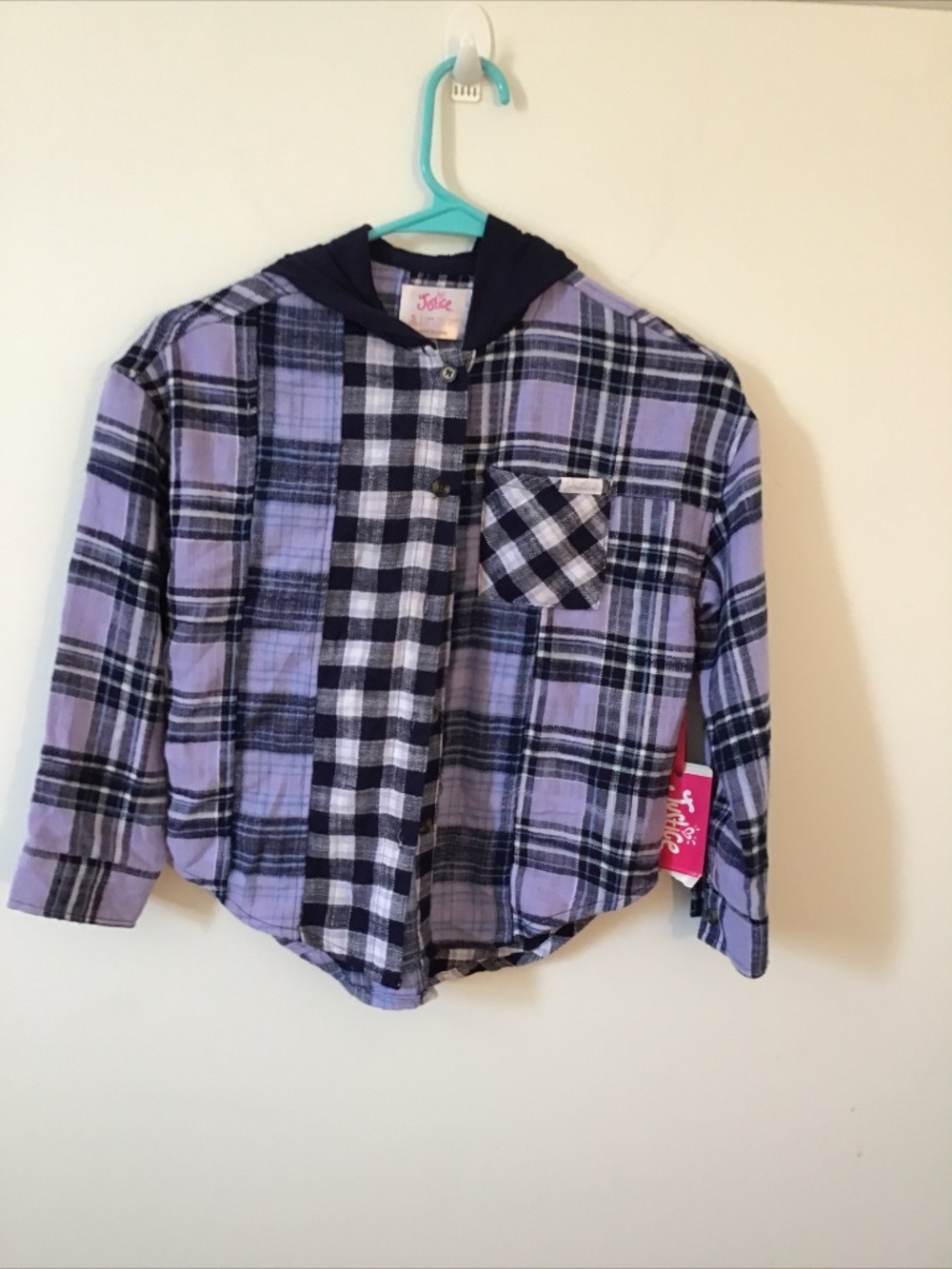 Justice Girl’s Spliced Flannel Shirt With Hood